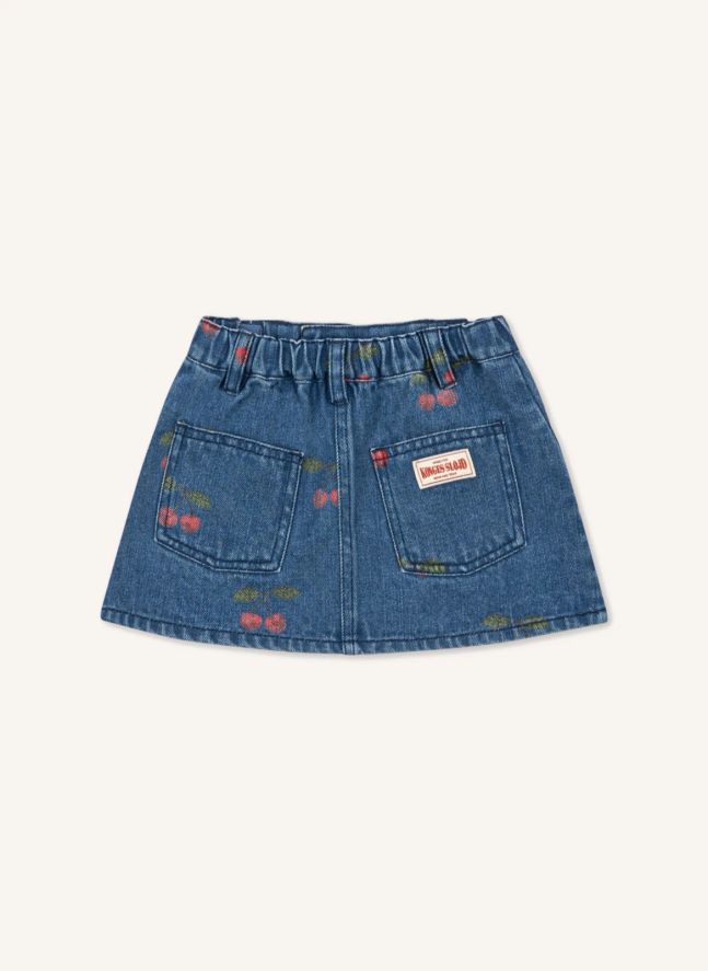Jupe Denim Magot Cerises Coton Bio | Bleu