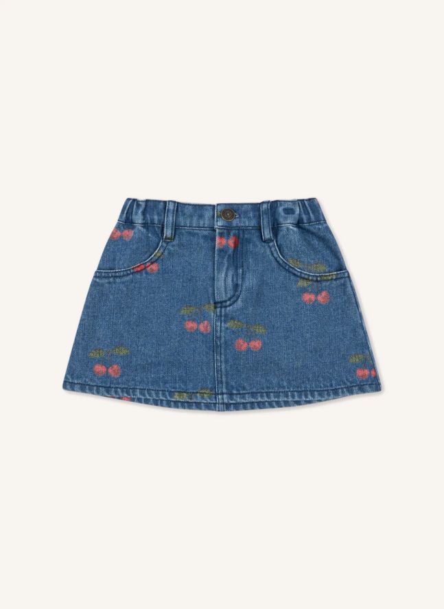 Jupe Denim Magot Cerises Coton Bio | Bleu