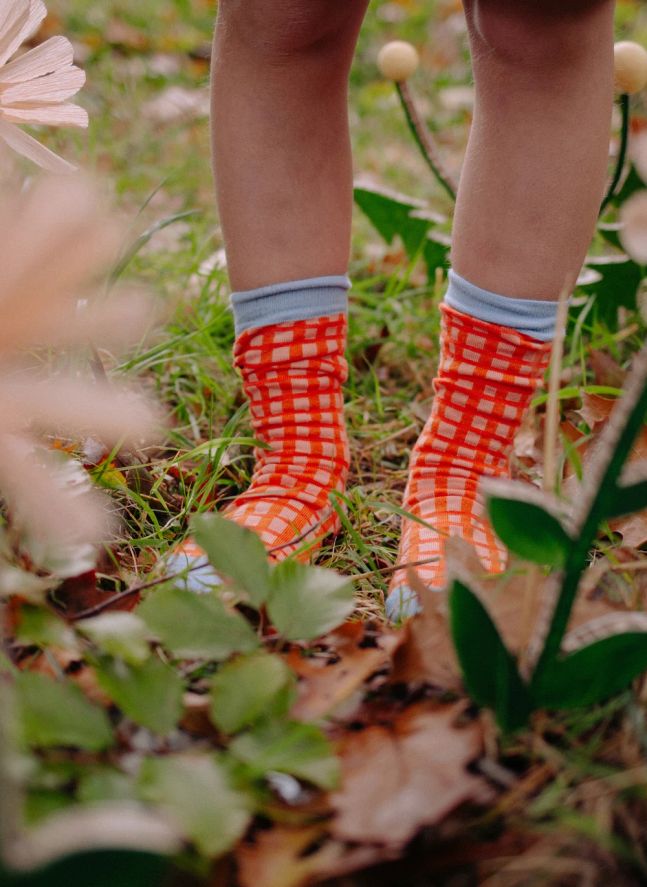 Chaussettes Citron Carreaux | Rose pêche