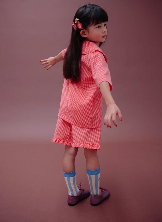 Short Citron Volants Carreaux | Corail