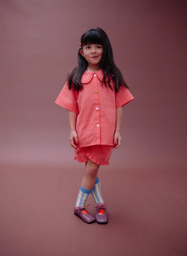 Short Citron Volants Carreaux | Corail
