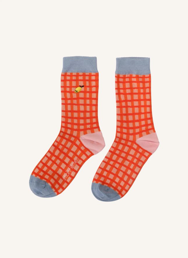 Chaussettes Citron Carreaux | Rose pêche