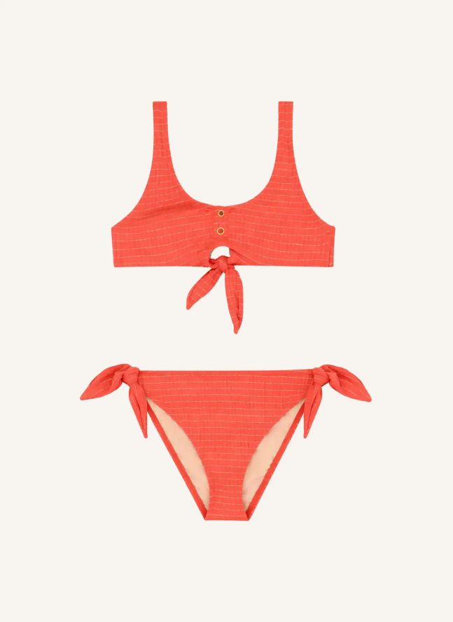 Maillot de Bain 2 Pièces Nœuds Calypso Métallisé | Corail