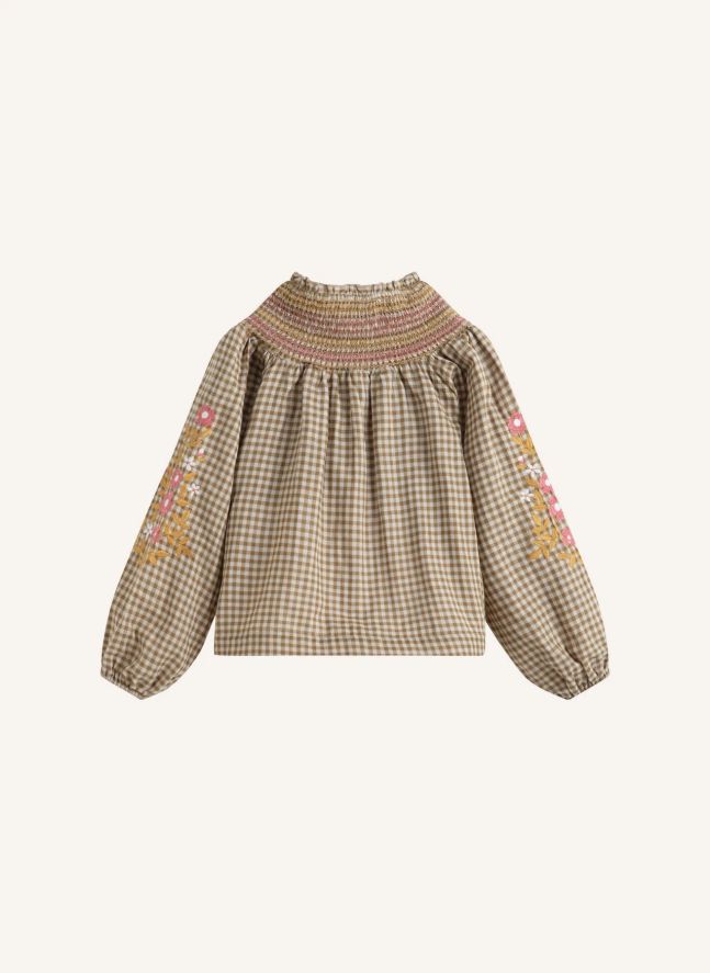 Evelina Carreaux embroidered blouse | Khaki brown