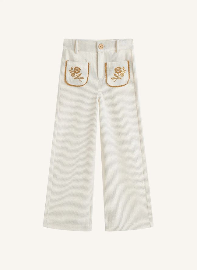 Pantalon Poches Brodées Serena | Crème