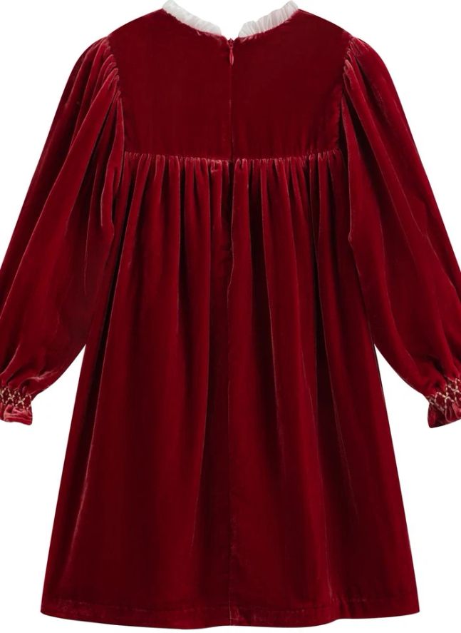 Silvia Velours Smocked Dress | Red