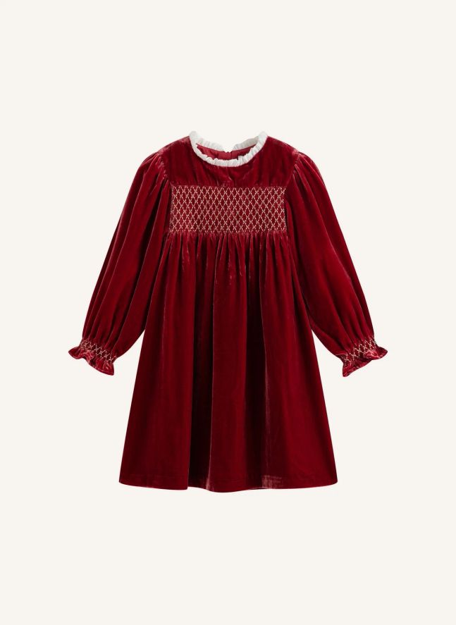 Robe Smockée Silvia Velours | Rouge