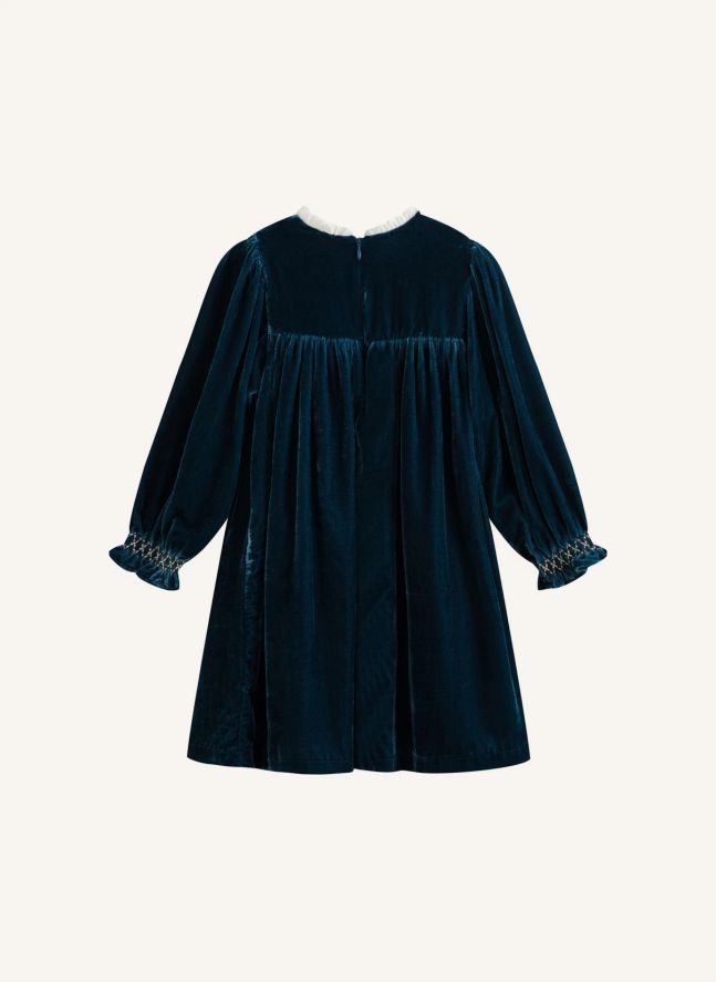 Silvia Velours Smocked Dress | Navy blue