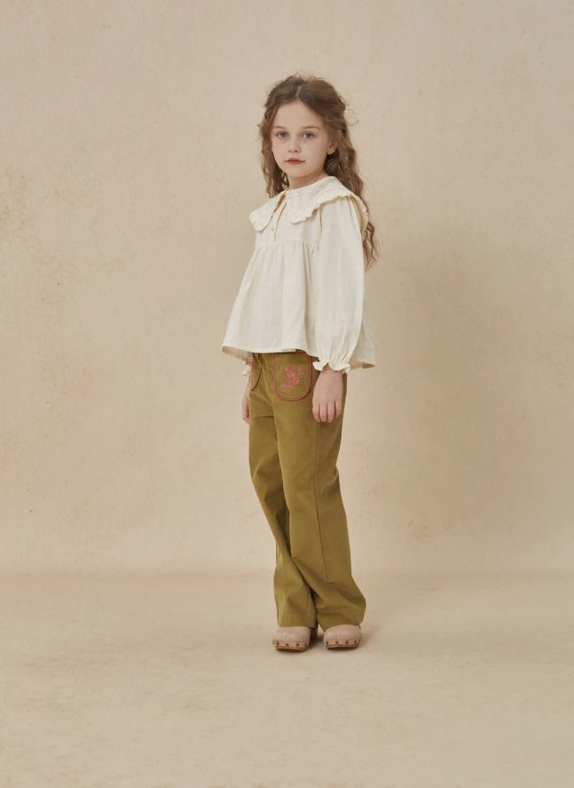 Pantalon Poches Brodées Serena | Olive