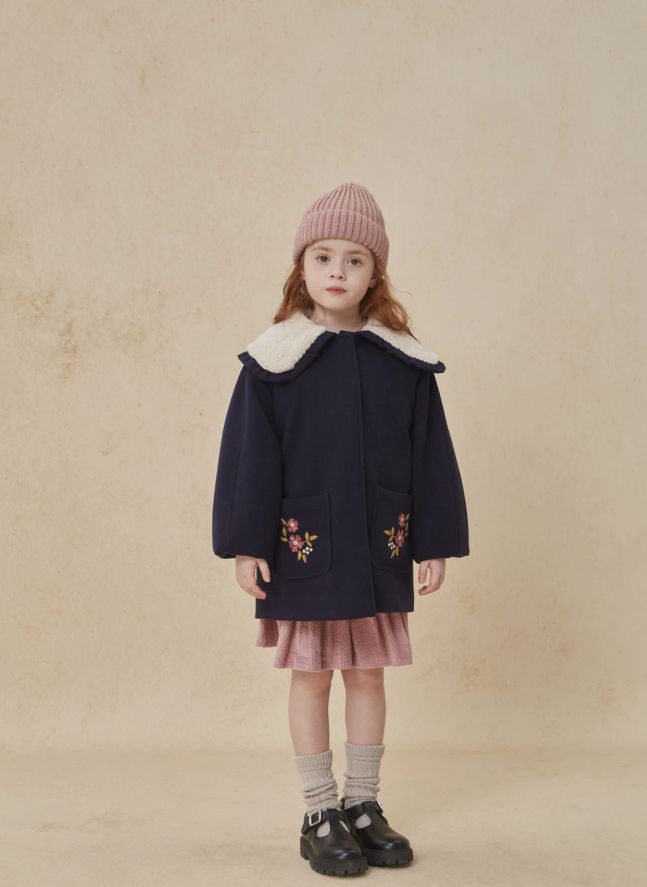 Nancy Embroidered Coat | Navy blue