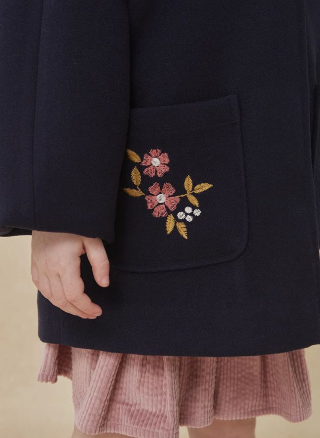 Nancy Embroidered Coat | Navy blue