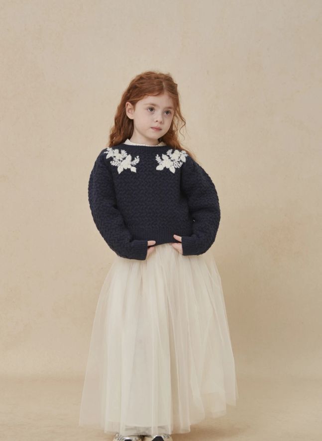 Stefania Embroidered Sweater | Navy blue
