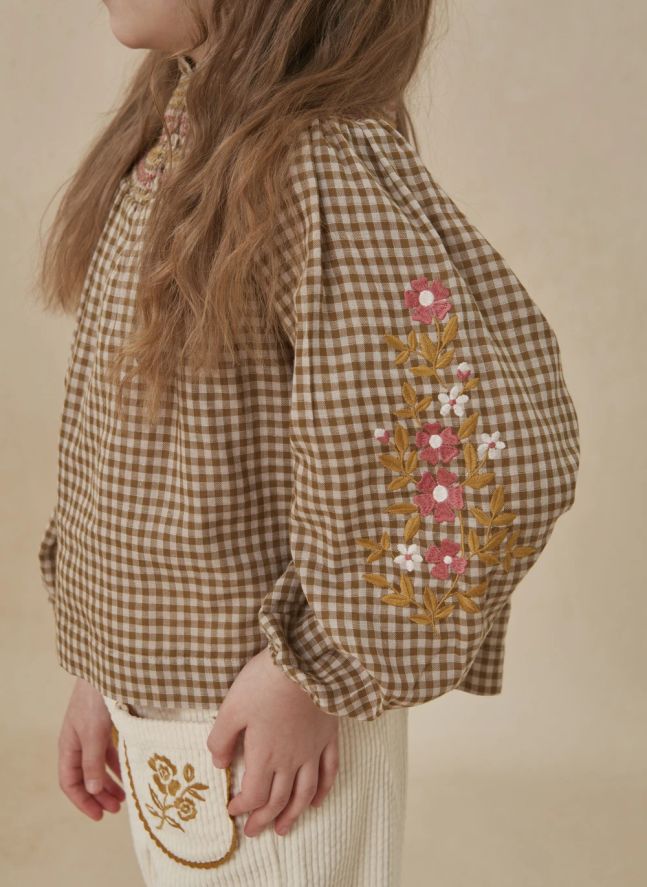 Evelina Carreaux embroidered blouse | Khaki brown