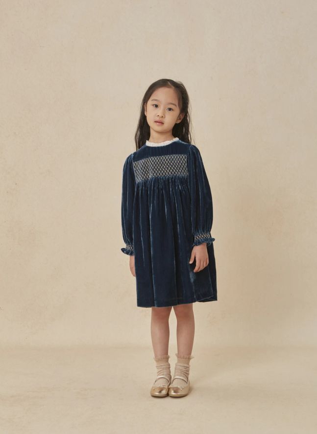 Robe Smockée Silvia Velours | Bleu marine