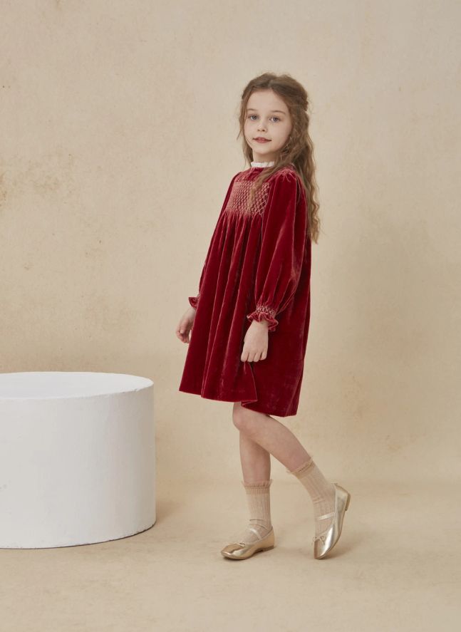 Robe Smockée Silvia Velours | Rouge