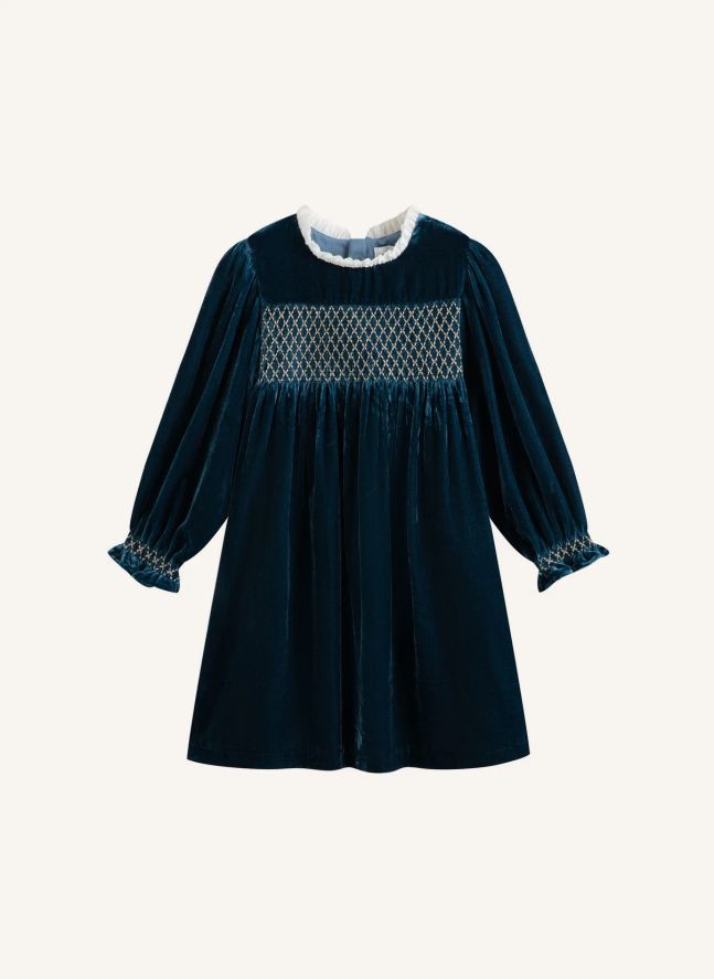 Robe Smockée Silvia Velours | Bleu marine