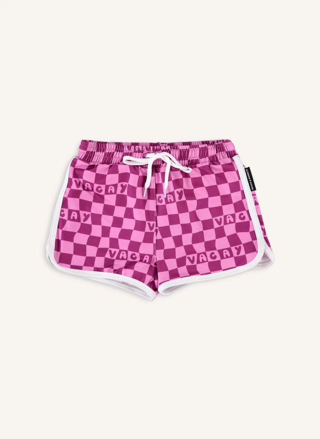 Short de Bain Anti-UV Checkered Vacay Trunk Fibres Recyclées | Rose fuschia