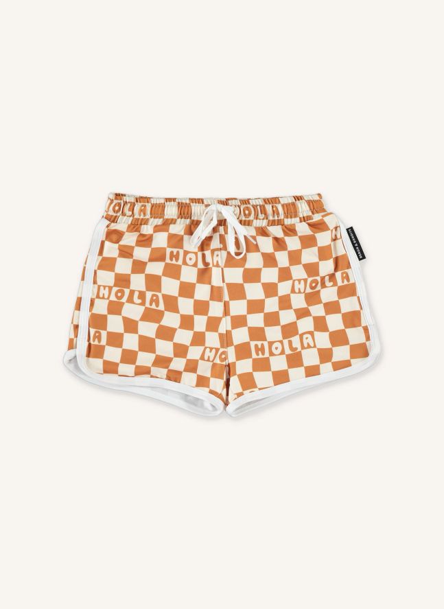 Short de Bain Anti-UV Checkered Hola Trunk Fibres Recyclées | Rouille
