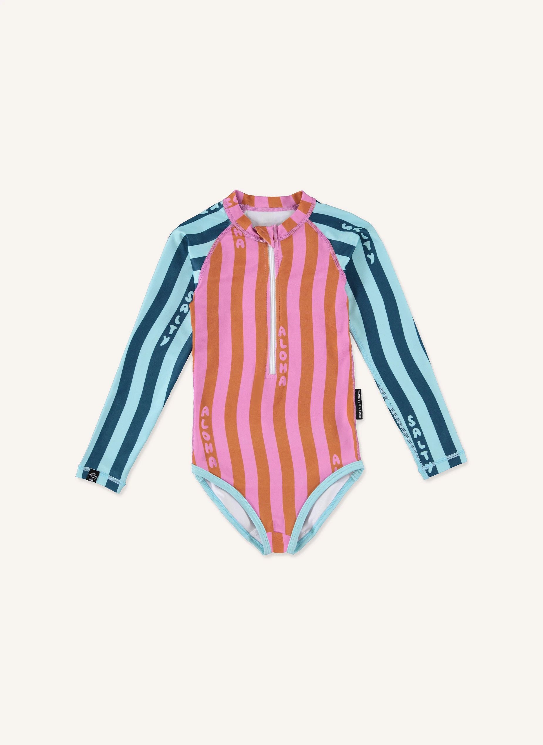 Maillot de Bain Anti-UV Salty Stripes Fibres Recyclées   | Bleu marine- Image produit n°0