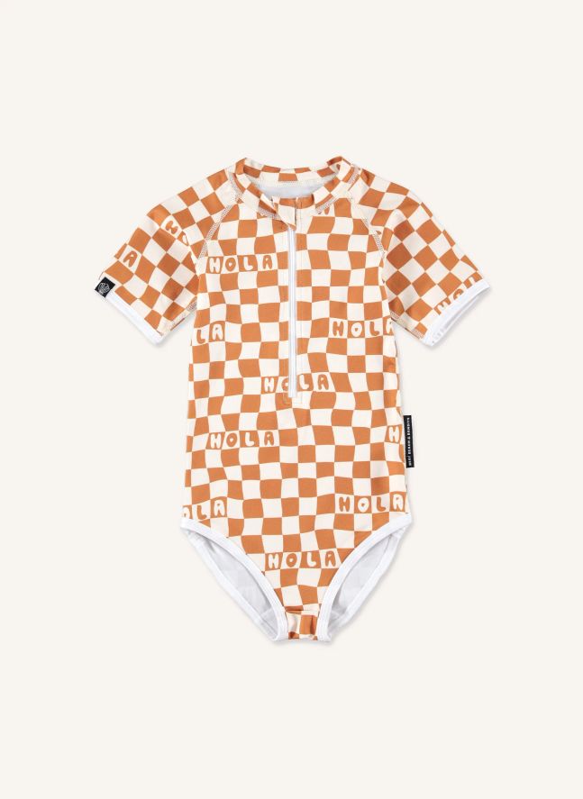 Maillot de Bain Anti-UV Checkered Hola Fibres Recyclées   | Crème