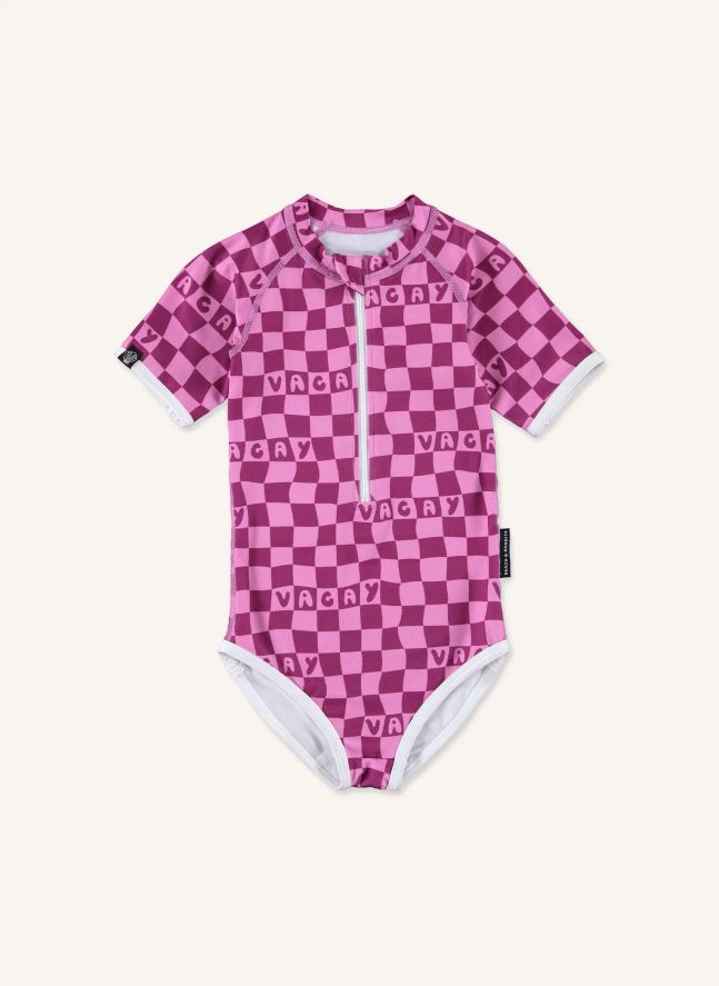 Maillot de Bain Anti-UV Checkered Vacay Fibres Recyclées  | Rose fuschia