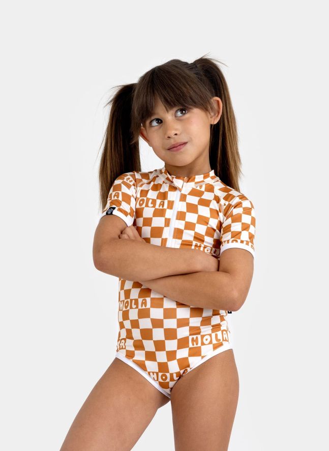 Maillot de Bain Anti-UV Checkered Hola Fibres Recyclées   | Crème