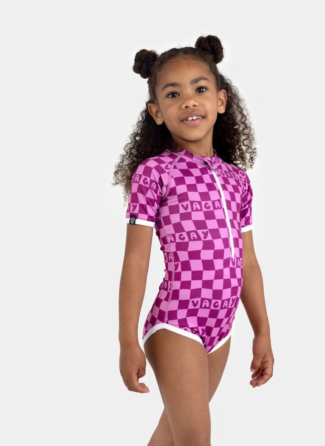 Maillot de Bain Anti-UV Checkered Vacay Fibres Recyclées  | Rose fuschia