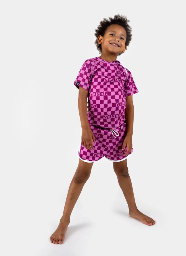 Short de Bain Anti-UV Checkered Vacay Trunk Fibres Recyclées | Rose fuschia