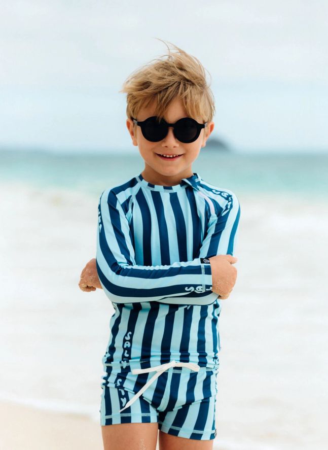 Short de Bain Anti-UV Salty Stripes Fibres Recyclées | Bleu marine