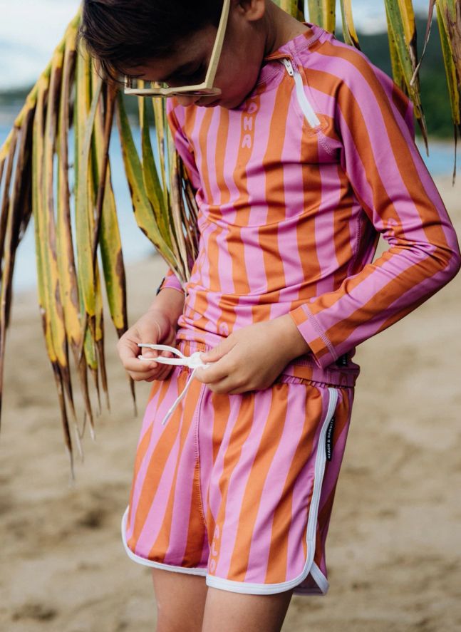 Short de Bain Anti-UV Aloha Stripes Trunk Fibres Recyclées | Rose