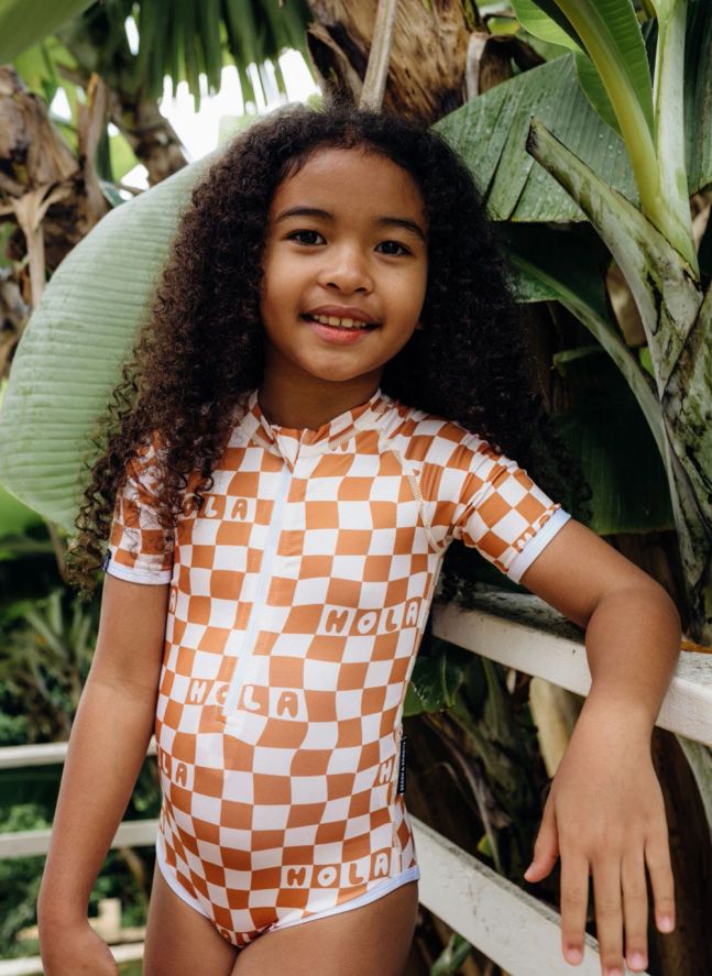 Maillot de Bain Anti-UV Checkered Hola Fibres Recyclées   | Crème