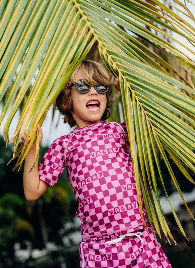 Short de Bain Anti-UV Checkered Vacay Trunk Fibres Recyclées | Rose fuschia