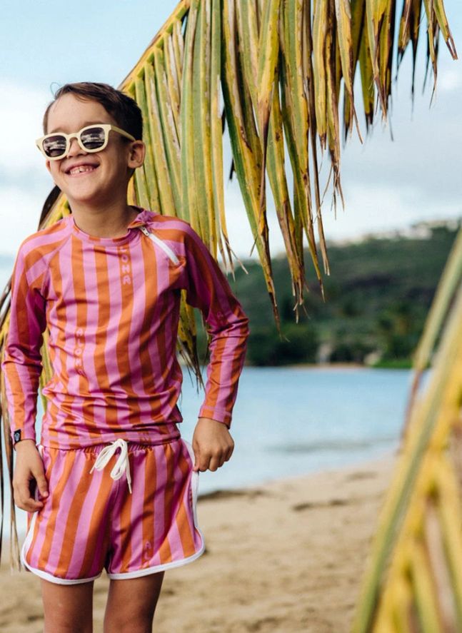 Short de Bain Anti-UV Aloha Stripes Trunk Fibres Recyclées | Rose