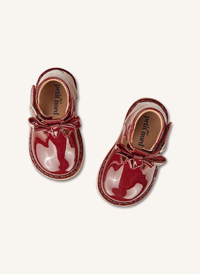 Babies T-Bar Bow Vernies | Cherry red