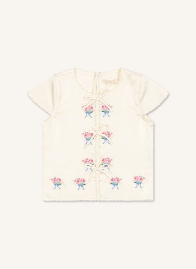 Blouse Brodée Nœuds Sheeny | Ecru