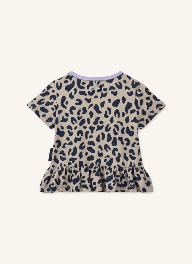 T-shirt Volants Kya Léopard Coton Bio | Beige