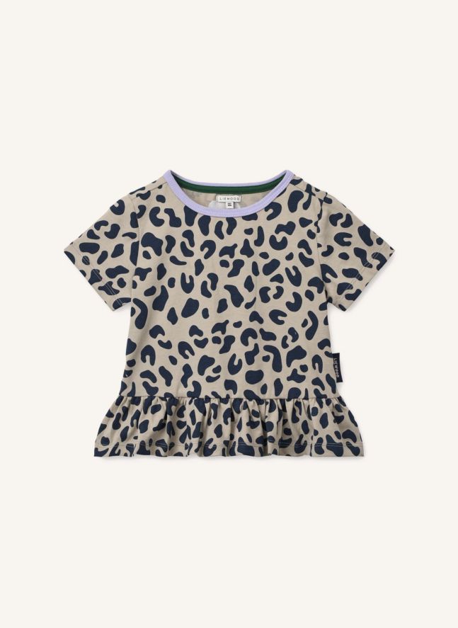 T-shirt Volants Kya Léopard Coton Bio | Beige