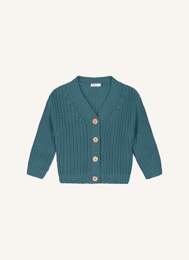 Cardigan Chunky Coton Bio | Bleu pétrole