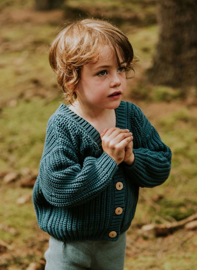 Cardigan Chunky Coton Bio | Bleu pétrole