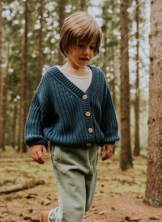 Cardigan Chunky Coton Bio | Bleu pétrole