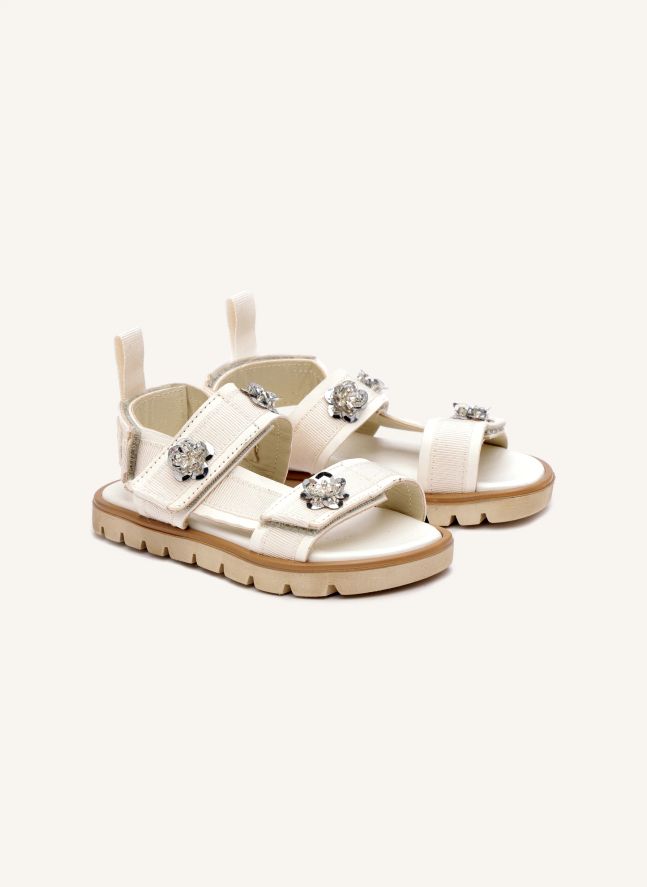 Sandales Double Scratchs Fleurs | Blanc