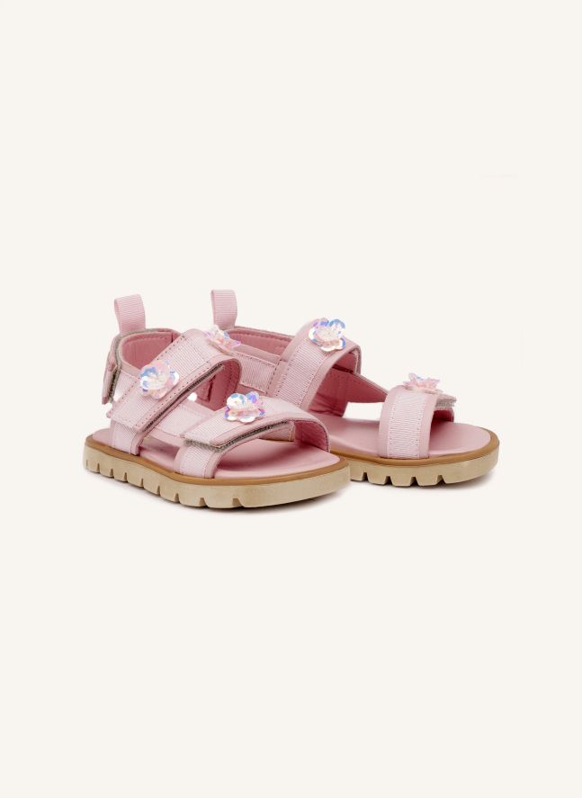 Sandales Double Scratchs Fleurs | Rose poudré