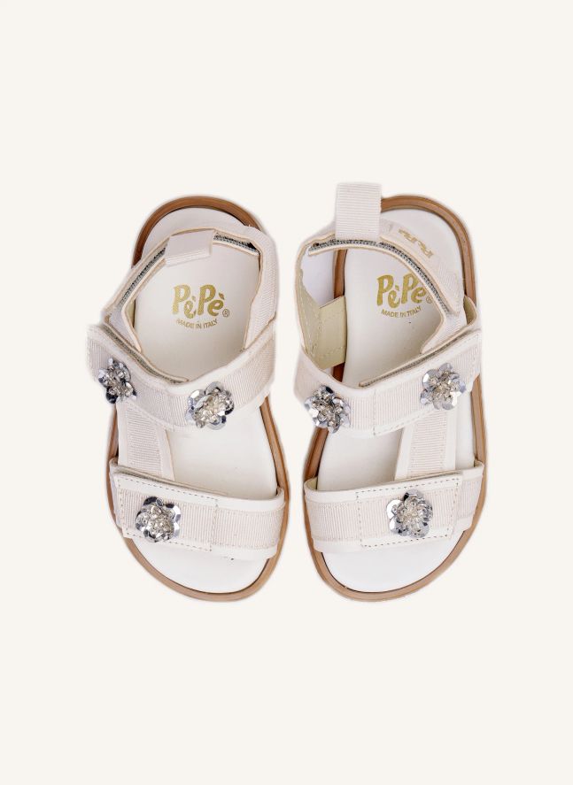 Sandales Double Scratchs Fleurs | Blanc