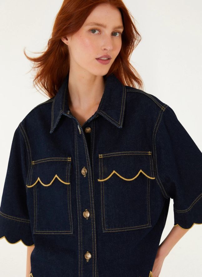 Chemise Short Scallops | Denim brut