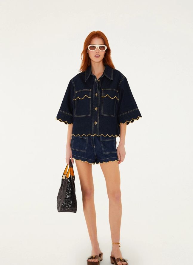 Chemise Short Scallops | Denim brut