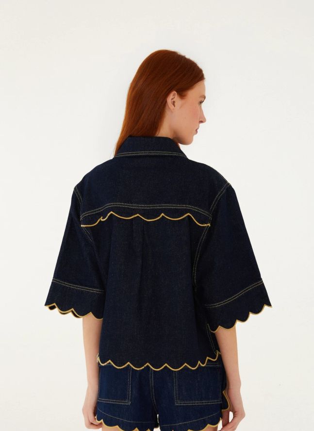 Chemise Short Scallops | Denim brut