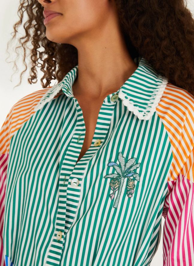 Robe Chemise Rayures Coton | Vert