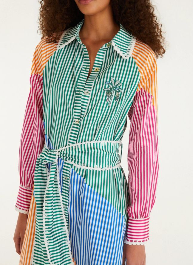Robe Chemise Rayures Coton | Vert