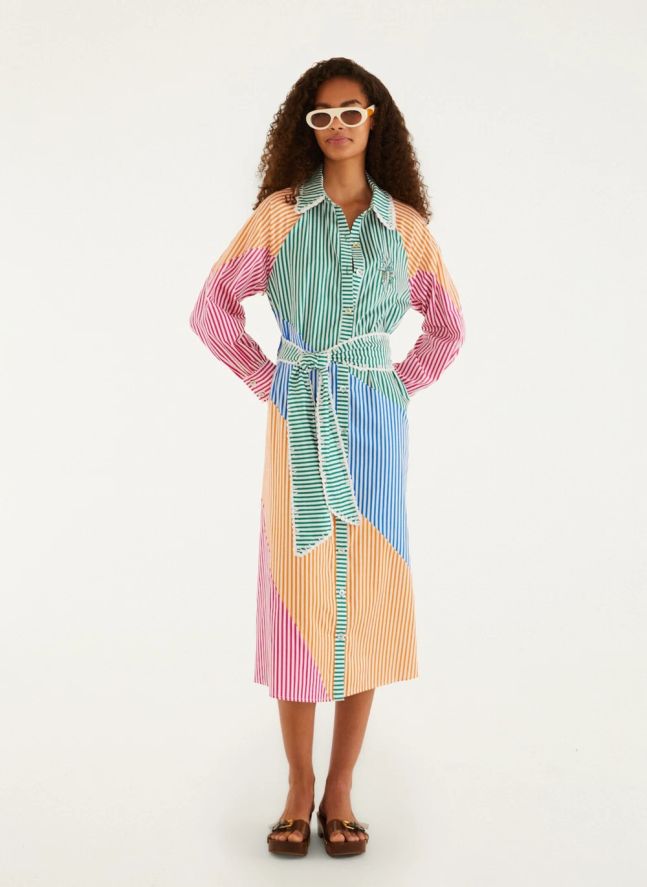 Robe Chemise Rayures Coton | Vert