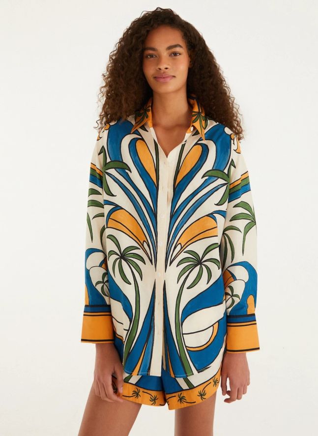 Short Tropical Graphique Coton | Ecru